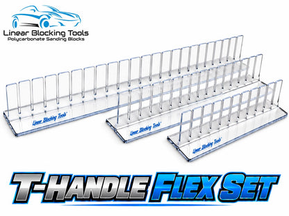 Three clear polycarbonate blocks in the Linear T-Handle Flex Set